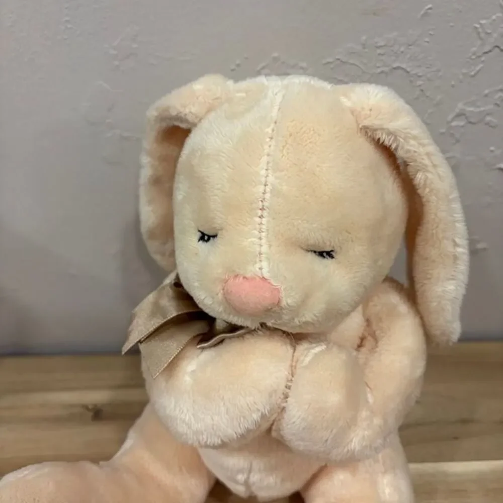 DAN DEE TAN Praying Rabbit Bunny Satin Bow Sitting Plush 8
